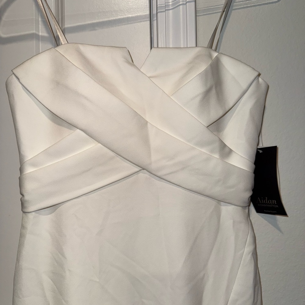 New Aidan Mattox Strapless Crepe Long Dress in Ivory - Picture 9 of 15